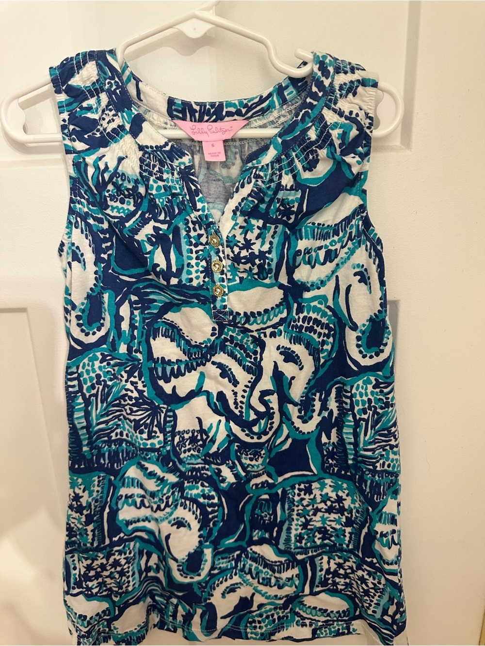 Lilly Pulitzer Blue Teal Navy White Printed Sleeveless Tank